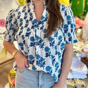 THML Blue and White Floral Blouse